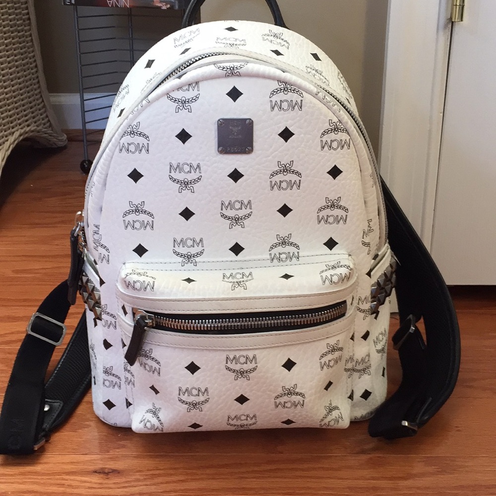 REAL white MCM studded backpack